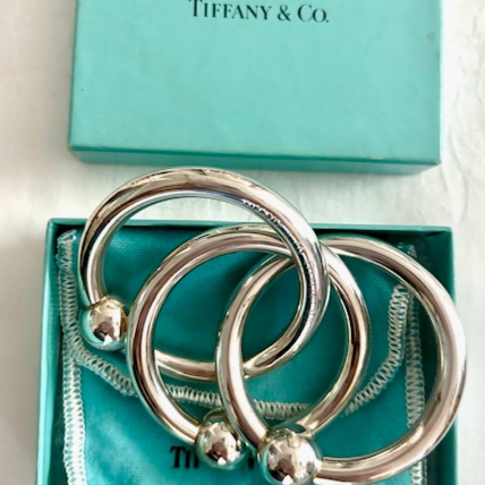 Tiffany & Co. / Sterling Silver / Triple Ring Baby Rattle in Tiffany Box & Pouch